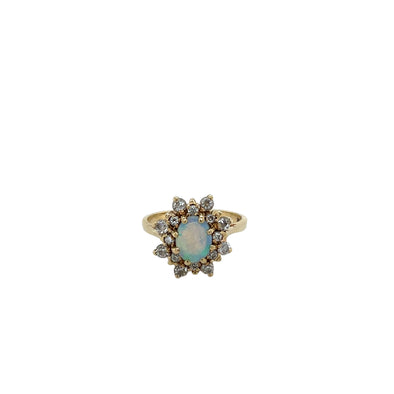 14K 1970s Yellow Gold Opal and Diamond Ring