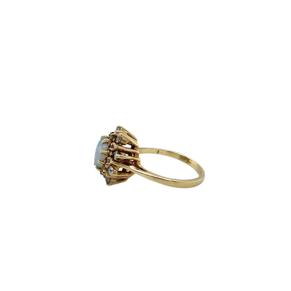 14K 1970s Yellow Gold Opal and Diamond Ring