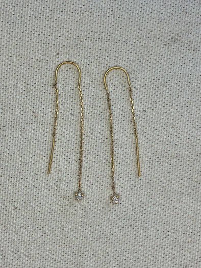 14K Yellow Gold Theader Earrings with Diamonds