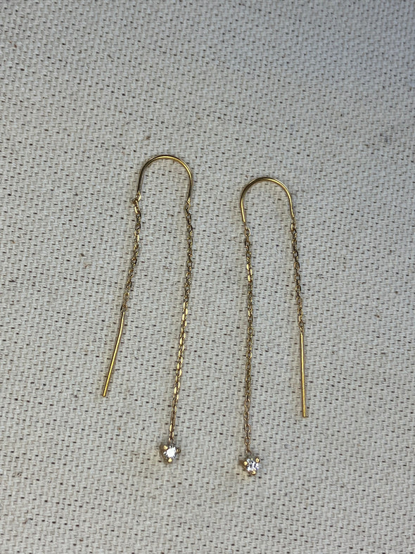 14K Yellow Gold Theader Earrings with Diamonds