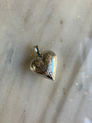 Retro Vintage Sterling Silver Puffy Engraved Heart Charm Pendant