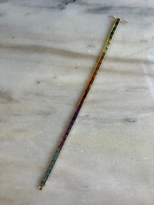 18k Yellow Gold Vintage Rainbow Tennis Bracelet