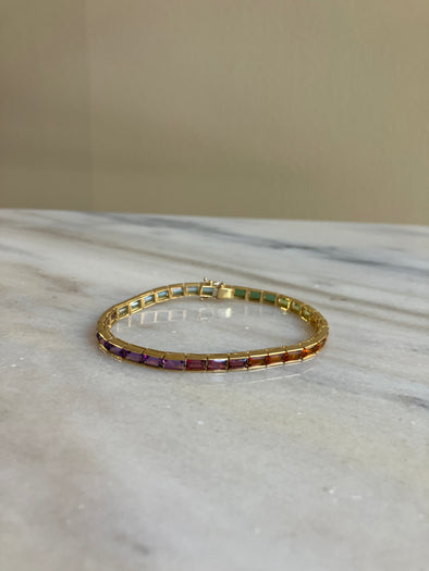 18k Yellow Gold Vintage Rainbow Tennis Bracelet