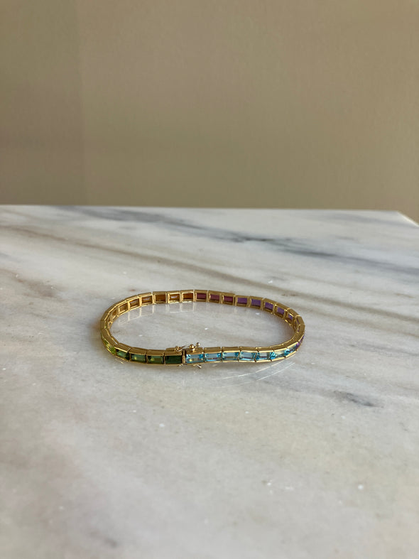 18k Yellow Gold Vintage Rainbow Tennis Bracelet