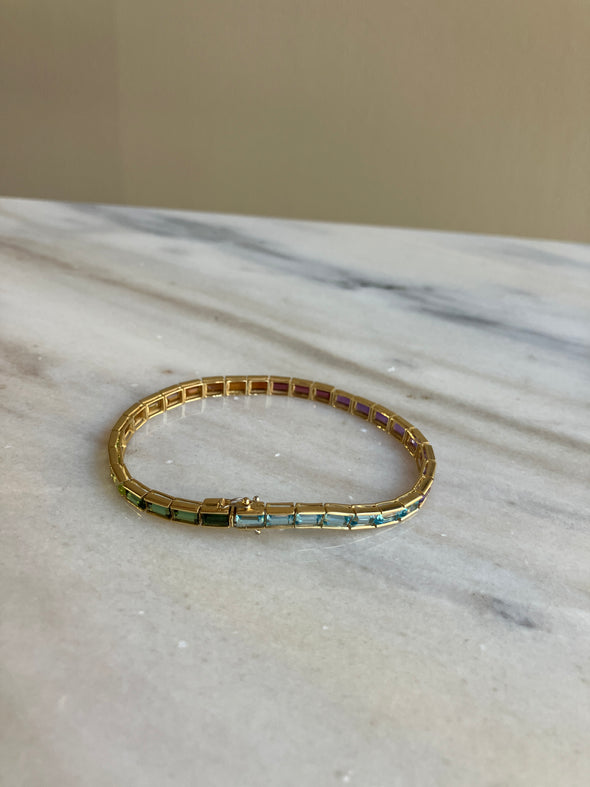 18k Yellow Gold Vintage Rainbow Tennis Bracelet
