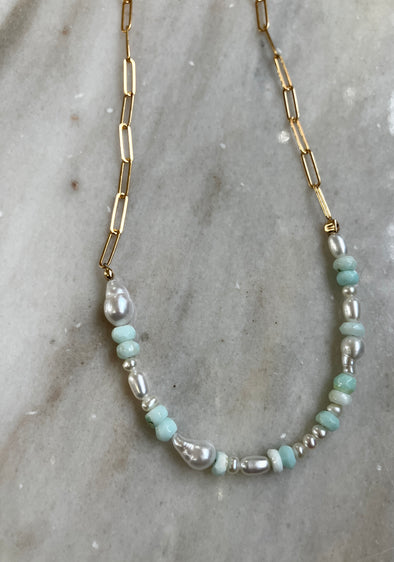 Amazonite and pearl necklace