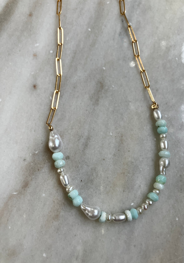 Amazonite and pearl necklace