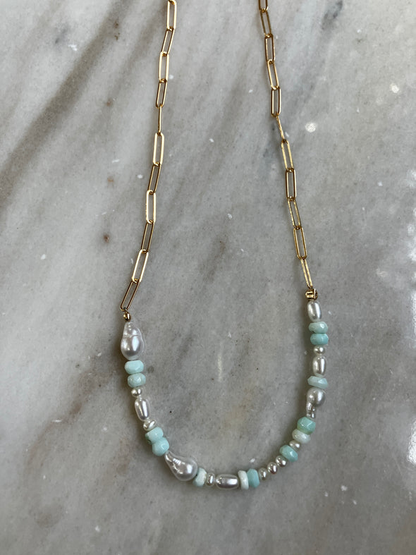Amazonite and pearl necklace
