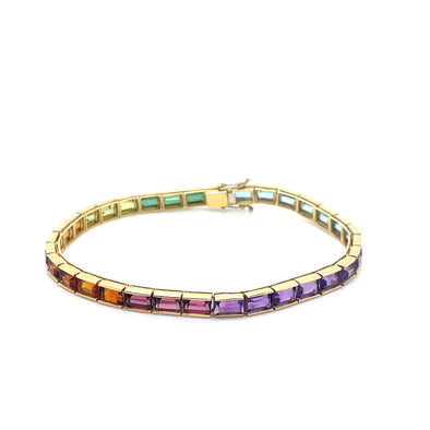 18k Yellow Gold Vintage Rainbow Tennis Bracelet