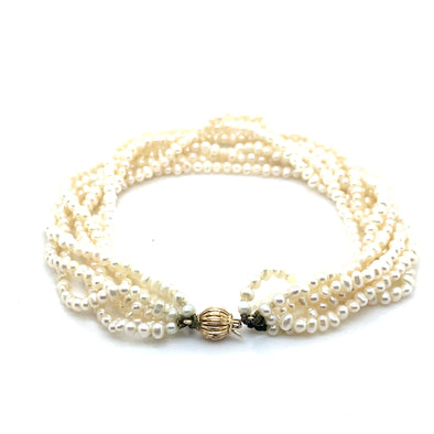 Retro 14k yellow gold clasp petite freshwater pearl torsage bracelet