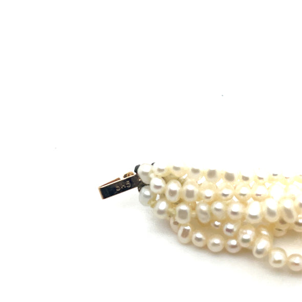Retro 14k yellow gold clasp petite freshwater pearl torsage bracelet