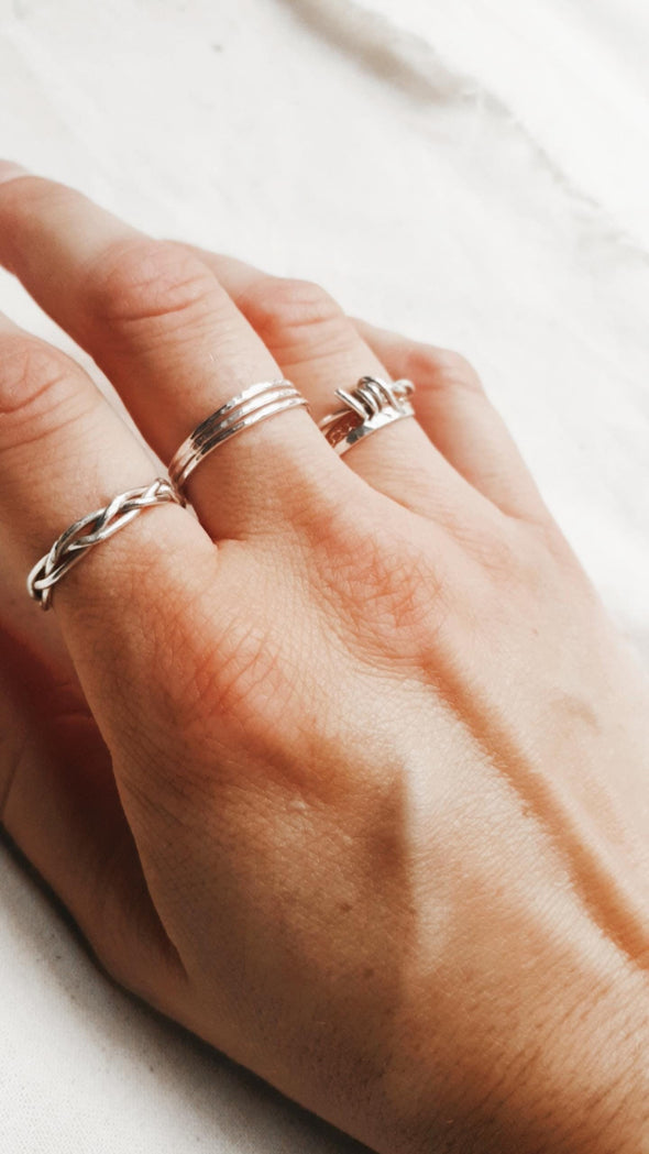 Dainty Hammered Sterling Silver Stacking Rings