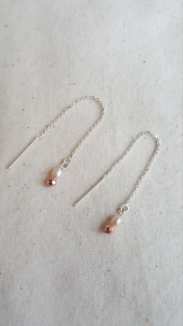 Rose Gold and Pearl Threader Earring